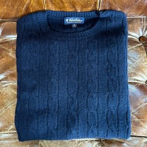 Brooks Brothers Lambswool Cable Crewneck Sweater, Navy, Men’s XL